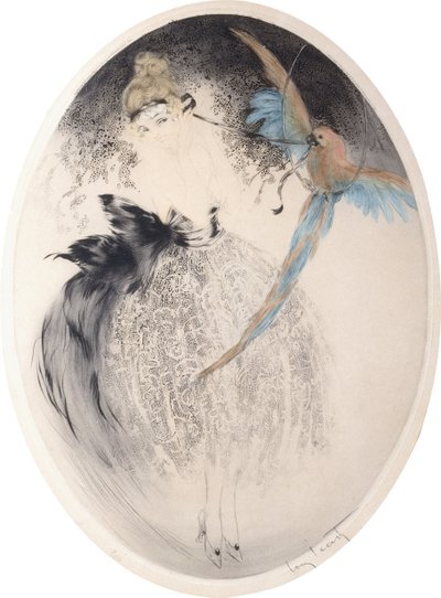 Hölgy papagájjal alkotó: Louis Icart