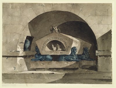 Egyiptomi stílusú sír szfinxekkel és bagollyal alkotó: Louis Jean Desprez