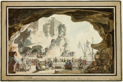 Kilátás a Grotta di Palazzo-ra banketttel alkotó: Louis Jean Desprez
