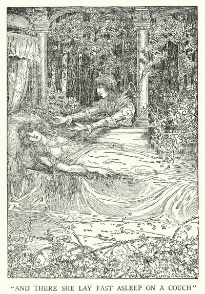 "És ott feküdt mélyen aludt egy kanapén" (litho) alkotó: Louis John Rhead
