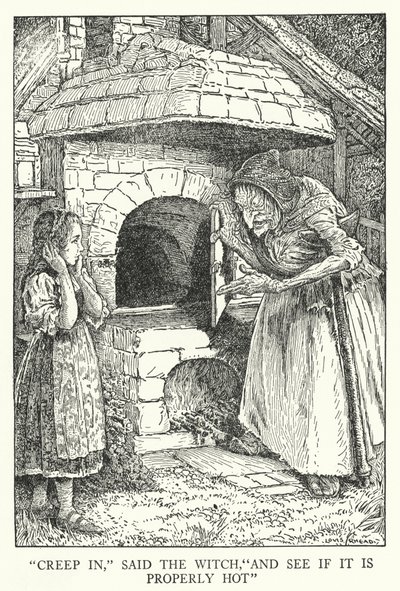 "Csúszj be" - mondta a boszorkány - "És nézd meg, hogy megfelelően meleg-e" (litho) alkotó: Louis John Rhead