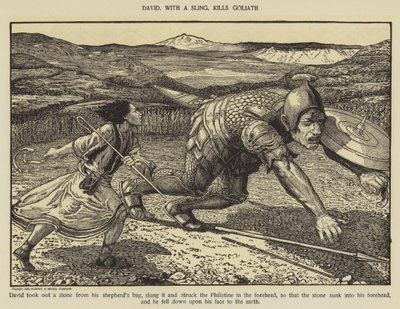 Dávid egy parittyával megöli Góliátot alkotó: Louis John Rhead