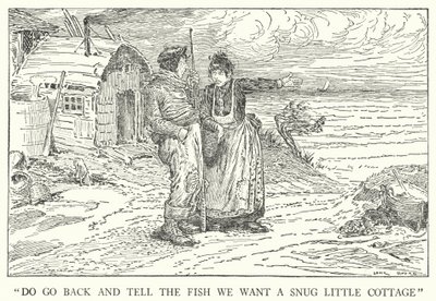 "Menj vissza, és mondd meg a halnak, hogy szeretnénk egy kényelmes kis házikót" (litho) alkotó: Louis John Rhead