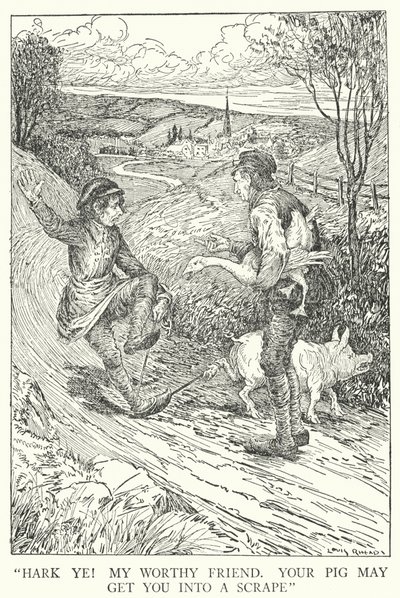 "Hark you! Méltó barátom, a malacod kaparásba sodorhat" (litho) alkotó: Louis John Rhead