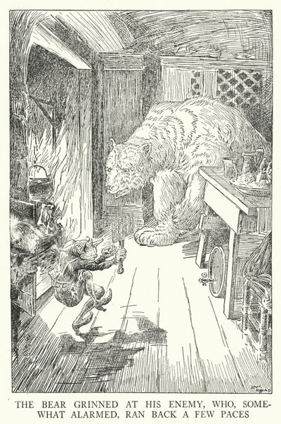 A medve rávigyorgott ellenségére, aki kissé riadtan futott vissza néhány lépést (litho) alkotó: Louis John Rhead