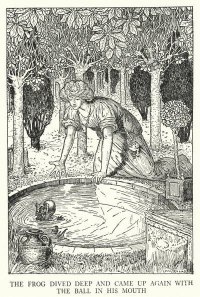 A béka mélyre merült, és újra feljött a labdával a szájában (litho) alkotó: Louis John Rhead