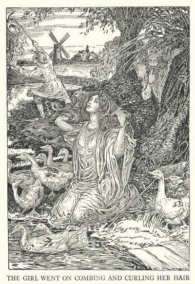 A lány tovább fésülte és göndörítette a haját (litho) alkotó: Louis John Rhead