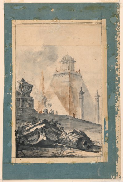 Építészeti fantázia: Kör alakú templom egy csonka piramison alkotó: Louis Joseph Le Lorrain