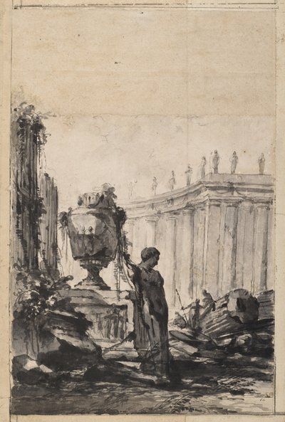 Építészeti fantázia vázával, hermával és oszlopcsarnokkal alkotó: Louis Joseph Le Lorrain
