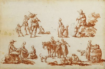 figurák és állatok tanulmányozása, alkotó: Francois Louis Joseph Watteau