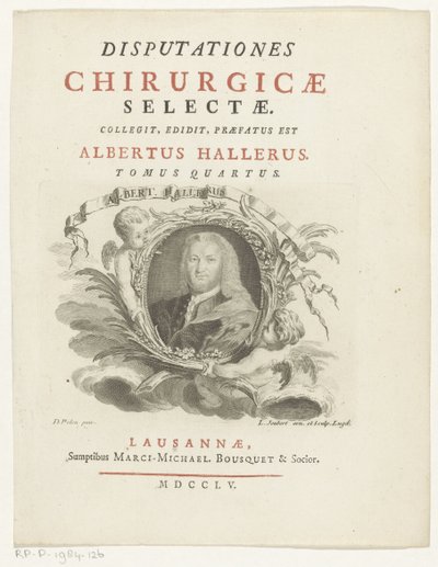Albrecht von Haller portréja Albert Haller (cím az objektumon) Címlap: Albrecht von Haller, Selected Surgical Discourses, 1755 alkotó: Louis Joubert