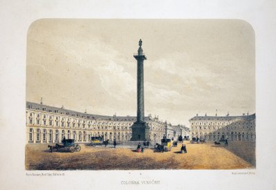 Vendome oszlop, Párizs. Litográfiai akvarell, Arnout illusztrációja, „Album, souvenirs de Paris”-ban, Daziaro szerkesztő, Párizs alkotó: Louis Jules Arnout
