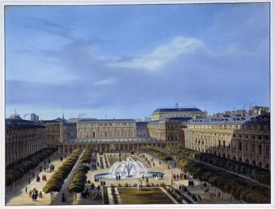 Kilátás a királyi palota kertjére – Arnout „” Paris en 1837”-ben alkotó: Louis Jules Arnout