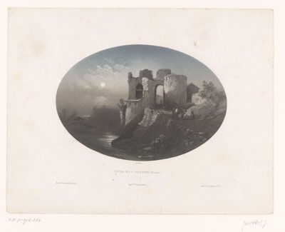 Kilátás a Négy Heemskinderen várának romjaira Château des 4 fils Aymond (Gironde) (cím a tárgyon) alkotó: Louis Julien Jacottet