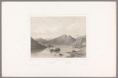Kilátás a Norsjø-tóra Telemarkban Le lac du Nord à Tellemarken / Nordsjóen i Tellemarken (cím a tárgyon) Arcok Skandináviában (sorozat címe) Vues du Nord. Norvege (sorozat címe) alkotó: Louis Julien Jacottet