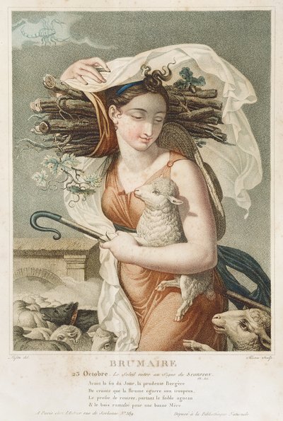 Brumaire (október november), a köztársasági naptár második hónapja, metszet: Tresca, francia, 1794 körül (metszet) alkotó: Louis Lafitte