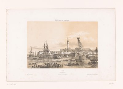 Kilátás az Arsenalra Lorient kikötőjében lorient. A Port Military belseje (cím az objektumon) Kortárs Franciaország (sorozat címe) La France de nos jours (sorozat címe a tárgyon) alkotó: Louis Le Breton