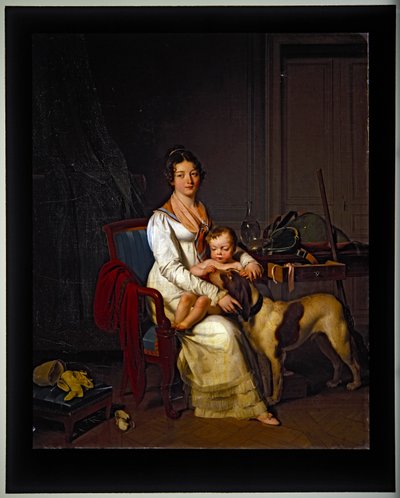 Fiatal hölgy gyermekkel és kutyával egy enteriőrben, dátum nélkül (vászon) alkotó: Louis Leopold Boilly
