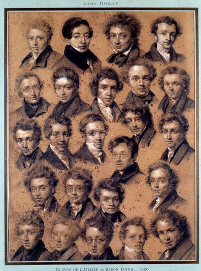 Antoine Jean Gros (1771-1835) festőművész műtermének diákjainak portréja Louis Leopold Boilly (1761-1845) rajza 1820 Párizs, B.N. alkotó: Louis Leopold Boilly