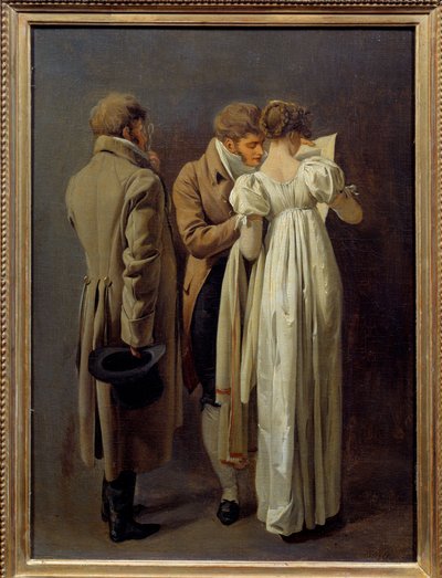A nyomtatványok szerelmesei A fiatalok az Első Birodalom divatja szerint egy nyomtatványon gondolkodnak. Louis Leopold Boilly (1761-1845) festménye 1810. V 0,32x0,24 m alkotó: Louis Leopold Boilly