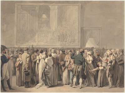 A nyilvánosság a Louvre szalonjában, a „Sacre” festmény megtekintése, 1808-ban kezdődött (toll, tus és akvarell) alkotó: Louis Leopold Boilly