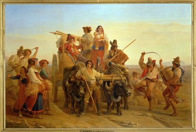 Az aratógépek érkezése a Pontins mocsarakba ... alkotó: Louis Leopold Robert