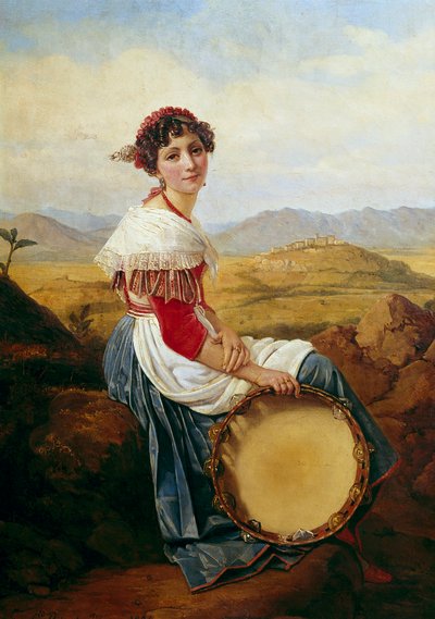 Egy paraszt portréja Róma vidékéről Egy fiatal olasz zenész, aki tamburát tart. Louis Leopold Robert (1794-1835) festménye 1824 Dim. 0,46 x 0,37 m. alkotó: Louis Leopold Robert