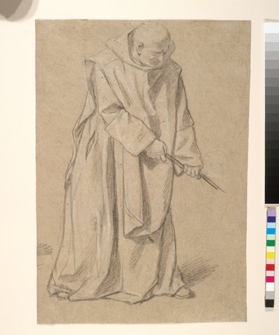 Tanulmány egy kötélen húzó szerzetesről (fekete-fehér kréta barna papíron) alkotó: Louis Licherie de Beurie