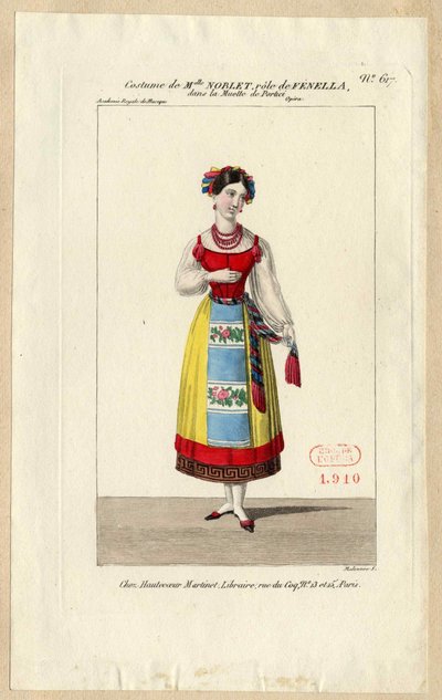 Miss Noblet mint Fenella. Jelmezterve a La muette de Portici című operához, 1828. alkotó: Louis Maleuvre