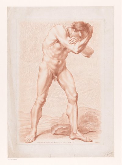 Álló meztelen férfi karba font karral a feje körül alkotó: Louis Marin Bonnet (attributed to)