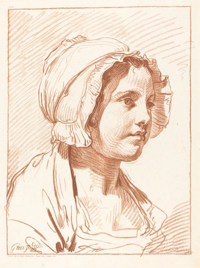 Egy sapkát viselő fiatal nő feje alkotó: Louis Marin Bonnet after Jean Baptiste Greuze