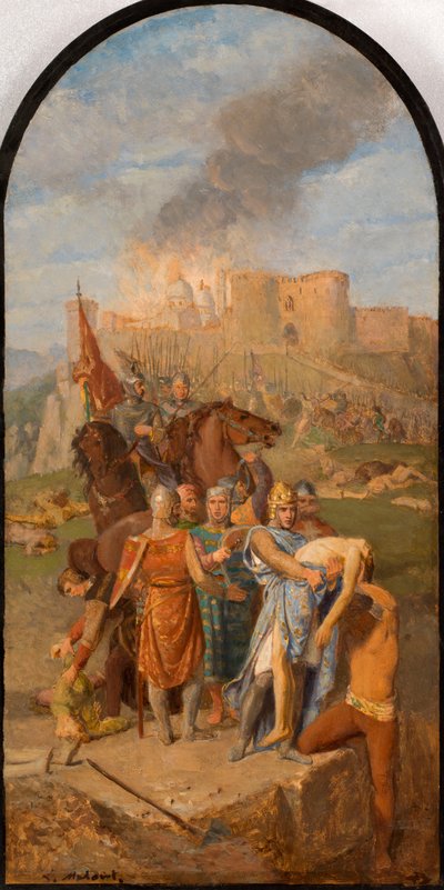 Vázlat a Saint-Sulpice templomhoz: Szent Lajos eltemeti a pestist..., 1864 és 1870 között. alkotó: Louis Matout