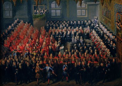 Az igazságszolgáltatás ágya a Parlement de Parisban, 1715. szeptember 12-én alkotó: Louis Michel Dumesnil