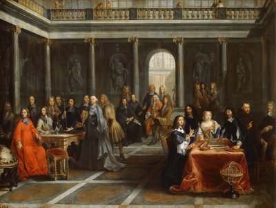 Krisztina svéd királynő, udvarától körülvéve alkotó: Louis Michel Dumesnil the Younger