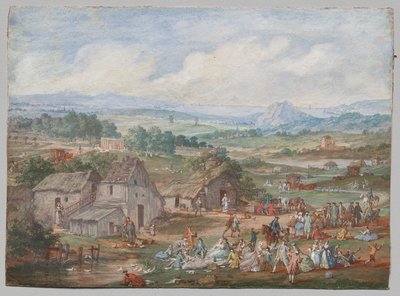 Piknikező buli egy falu közelében alkotó: Louis Nicolas van Blarenberghe