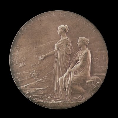 A bizalom és az ipar megszemélyesítései egy tájban [fordítva], 1900. alkotó: Louis Oscar Roty
