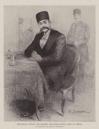 Királyi látogatónk, őfelsége Muzaffer-ed-Din, perzsa sah alkotó: Louis Remy Sabattier
