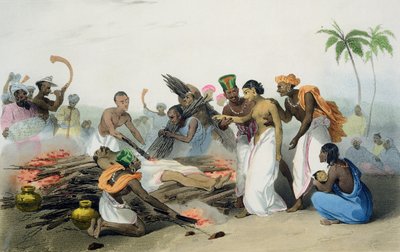 Suttee, 3. tábla M. E. Burnouf „Francia Indiák” című művének 15. könyvéből, vésette: Jean Henri Marlet (1770-1848) és társai, 1827-35 alkotó: Louis Thomas Bardel