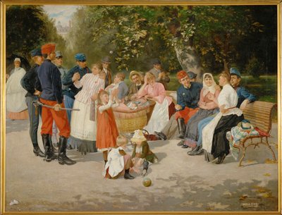 Nannies in a park ... (festmény vászonra) alkotó: Louis Uhl