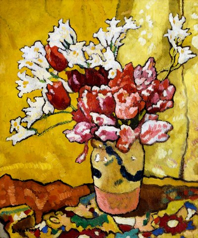 Váza, tulipánok és fehér virágok alkotó: Louis Valtat