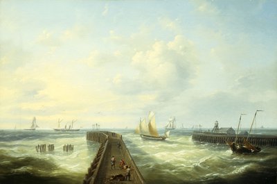 Halászhajók egy ostendei mólóról, alkotó: Louis Verboeckhoven