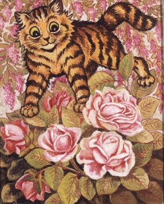 Egy cica egy rózsabokorban bujkál alkotó: Louis Wain
