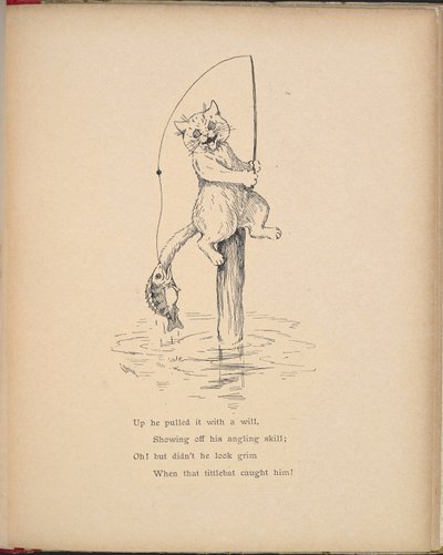 Egy macska horgász bottal. alkotó: Louis Wain