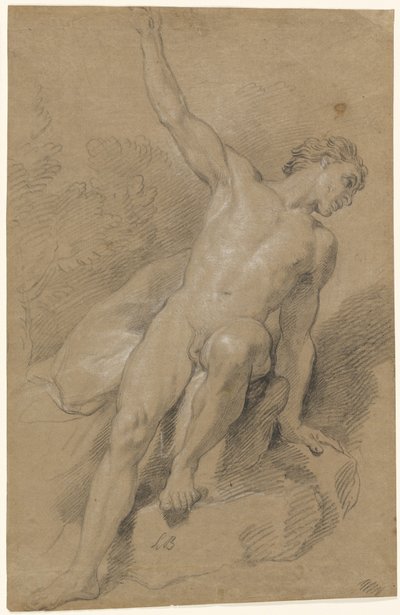 Férfi akt, sziklákon ülve alkotó: Louis de Boullogne the Younger