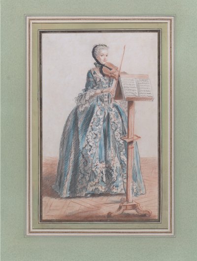 Hegedűn játszó nő, elölről nézve, kb. 1758-59. alkotó: Louis de Carmontelle