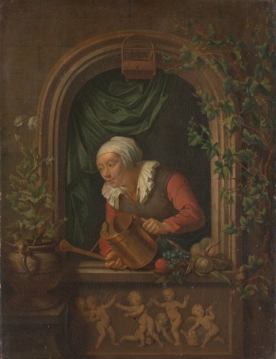 Nő öntöz egy növényt alkotó: Louis de Moni