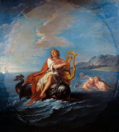 Arion lírát játszik. Arion de Methymne görög költő a Kr.e. 7. századból. Louis De Silvestre (1675-1760) festménye alkotó: Louis de Silvestre