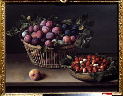 Egy őszibarack, eper és egy kosár gyümölcs Louise Moillon (1610-1696) festménye 17. századi Toulouse, Musee des Augustins alkotó: Louise Moillon