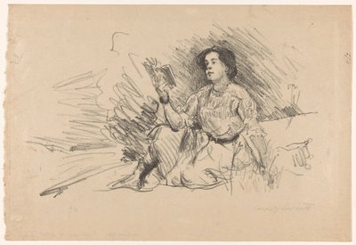 Lány olvas, ül a földön Lesendes Madchen alkotó: Lovis Corinth (signed by artist)