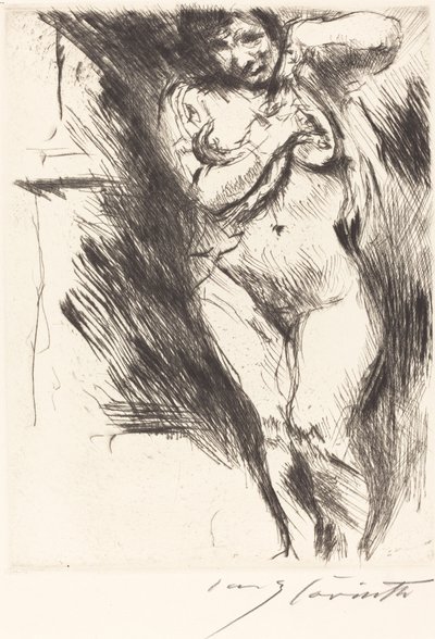 Meztelen inges, felemelt nő vetkőző, 1921. alkotó: Lovis Corinth